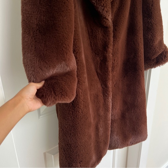 Mango Lapels Faux Fur Brown Tobacco Coat - Picture 10 of 16